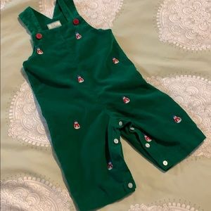 K&L green snowman corduroy overalls